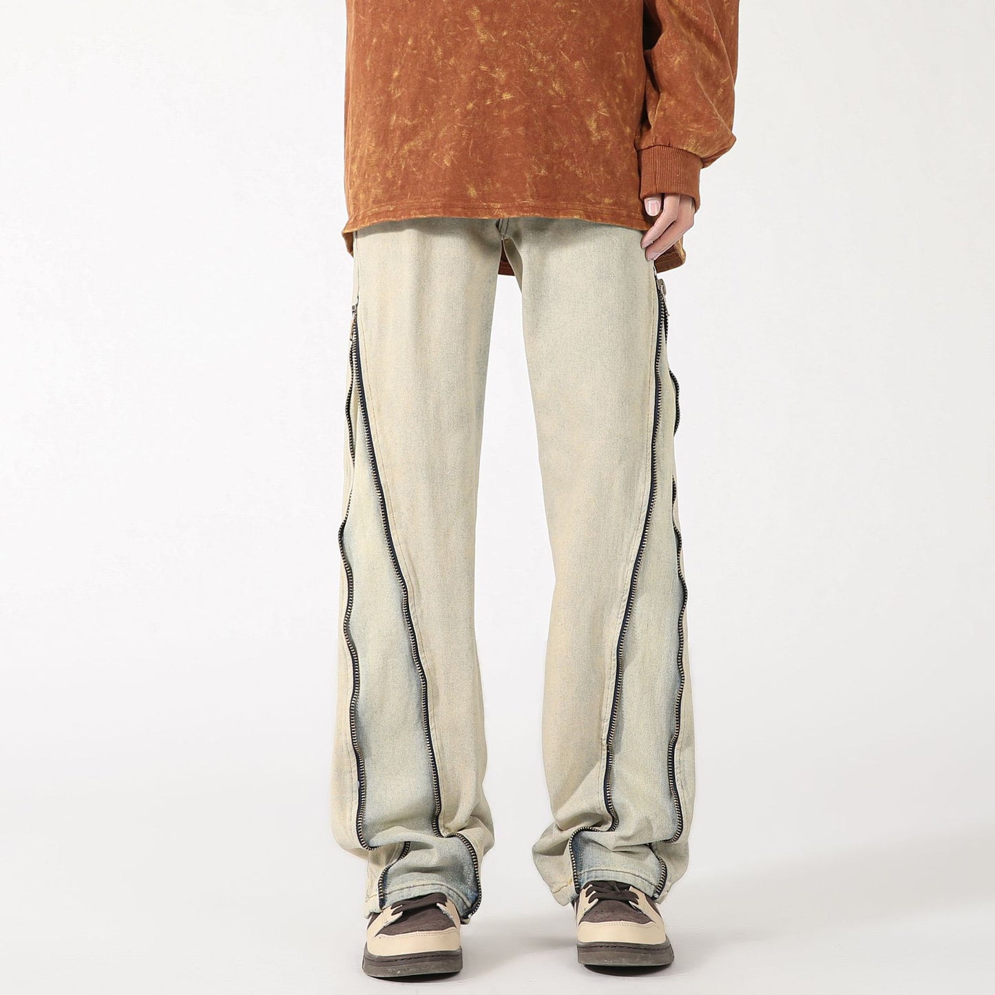 Men's High Street Fashion Brand Yellow Mud Color Jeans
