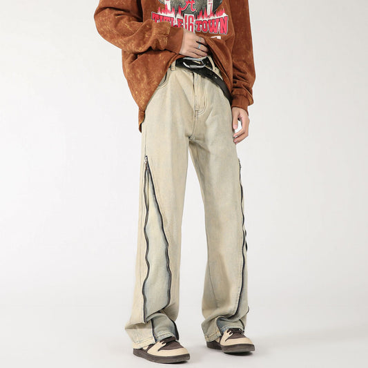 Men's High Street Fashion Brand Yellow Mud Color Jeans