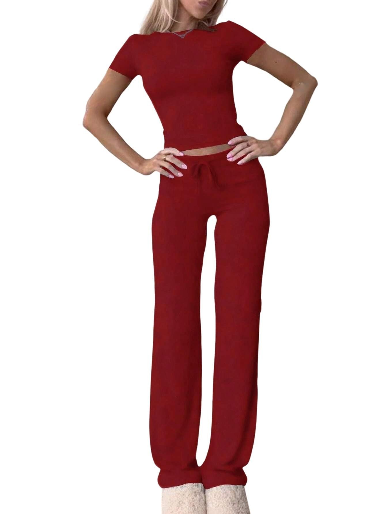 Casual Suit Short Sleeve Top And Trousers Homewear