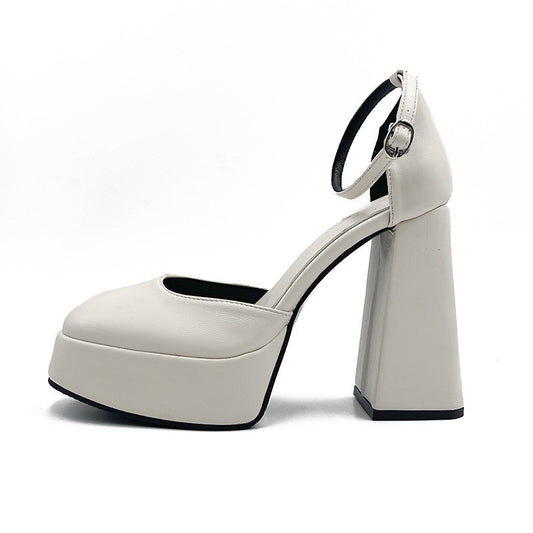 Platform Square Toe Buckle Chunky Heel High Heels