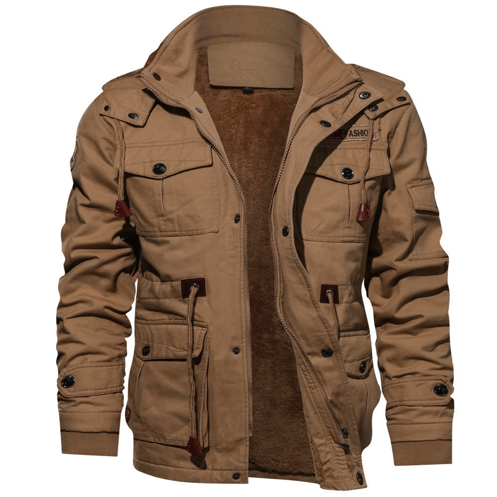 Men's Detachable Hooded Fleece-lined Thickened Washed Coat Plus Size Casual Jacket