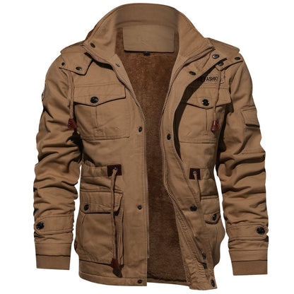 Men's Detachable Hooded Fleece-lined Thickened Washed Coat Plus Size Casual Jacket