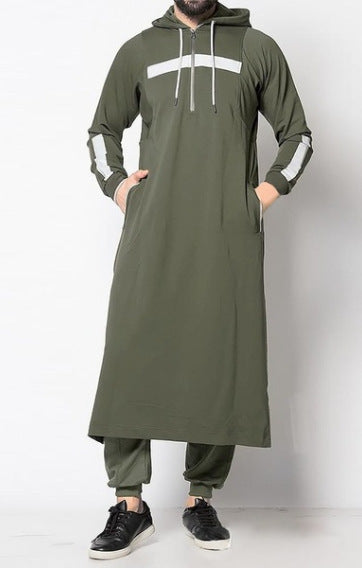 Foreign Trade Saudi Arabian Men's Hooded Pockets Hui Shirt Sleeve Islamic Men's Robe