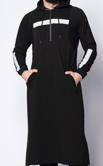 Foreign Trade Saudi Arabian Men's Hooded Pockets Hui Shirt Sleeve Islamic Men's Robe