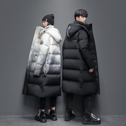 Couples Down Jacket Men&#039;s Long Section Over The Knee Thickened Winter Hooded Trend Loose Youth Men&#039;s And Women&#039;s Same Style Trendy Brand Jacket