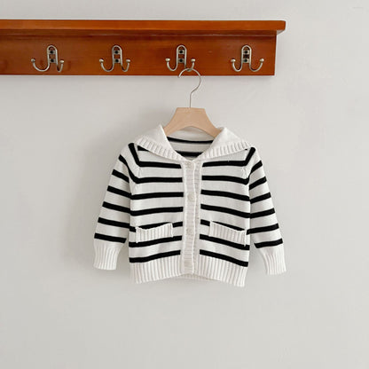 Korean Style Autumn Baby Boys&#039; Romper Fashionable Loose Navy Collar Knitted Striped Romper For One Year Old