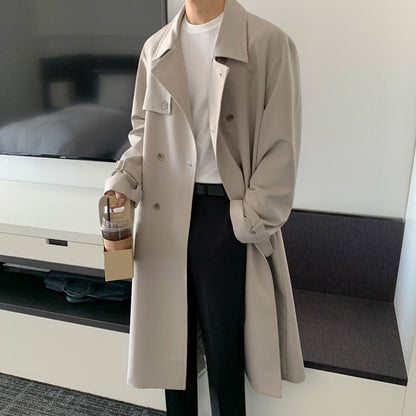 MYQ Autumn New Mid-length Windbreaker Men&#039;s Korean-style Trendy Over-the-knee Loose Handsome Coat British Style Coat