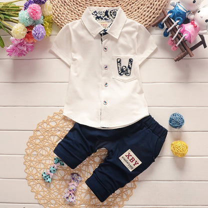 Korean Version Of 1-4 Years Old Children&amp;#039;s Clothing Baby Children&amp;#039;s Summer Two-piece Suit Boy&amp;#039;s Suit Cotton Children&amp;#039;s Short-sleeved Shirt Children&amp;#039;s Suit Tide