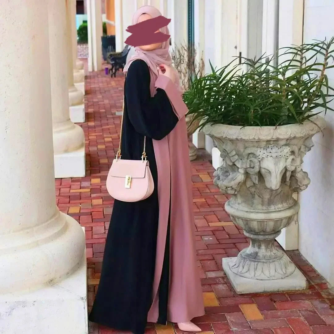 Fashionable Muslim Abaya Cardigan Spliced Two-Piece Suit Dress Long Kaftan Women's Fashion Chinese Mainland Origin