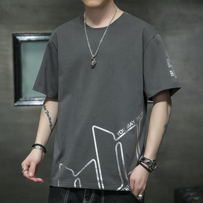 Cotton Short-sleeved Men&#039;s T-shirt Large Size Men&#039;s Fat Loose Casual Summer Half-sleeved Korean Version T-shirt Men&#039;s Bottoming Shirt T