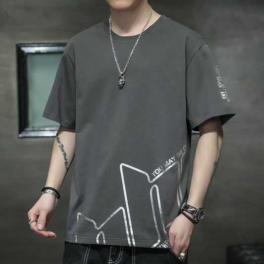 Cotton Short-sleeved Men&#039;s T-shirt Large Size Men&#039;s Fat Loose Casual Summer Half-sleeved Korean Version T-shirt Men&#039;s Bottoming Shirt T