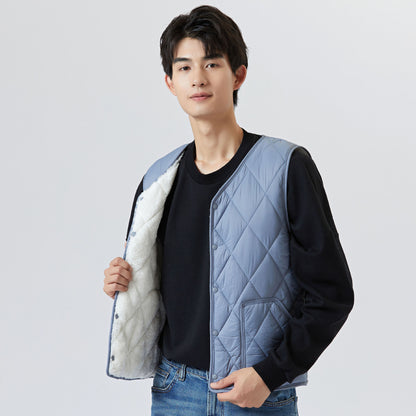 Men&#039;s Autumn And Winter Velvet Warm Middle-aged And Elderly Oversized Vest Inner Pocket Men&#039;s Diamond Short Vest