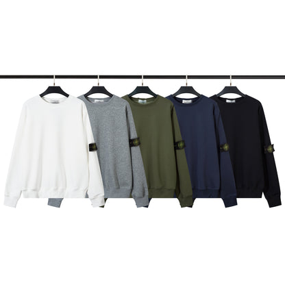 Cross-border STONE Stone Island Basic Arms Round Neck And Fluff Loop Solid Color Sweatshirt Long Sleeve Jacket For Men And Women
