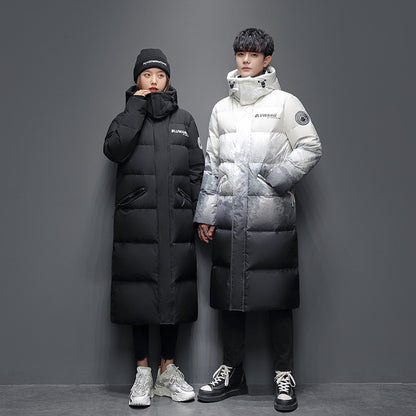 Couples Down Jacket Men&#039;s Long Section Over The Knee Thickened Winter Hooded Trend Loose Youth Men&#039;s And Women&#039;s Same Style Trendy Brand Jacket