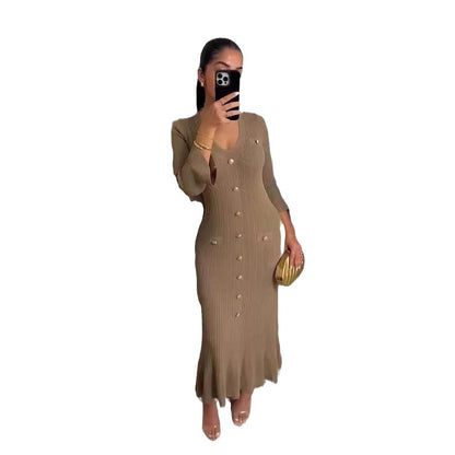 Fallwinter Slim Knitted Long Sleeve Fishtail Dress