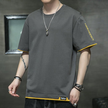 Cotton Short-sleeved Men&#039;s T-shirt Large Size Men&#039;s Fat Loose Casual Summer Half-sleeved Korean Version T-shirt Men&#039;s Bottoming Shirt T