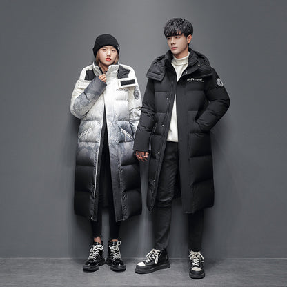 Couples Down Jacket Men&#039;s Long Section Over The Knee Thickened Winter Hooded Trend Loose Youth Men&#039;s And Women&#039;s Same Style Trendy Brand Jacket