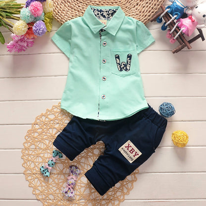 Korean Version Of 1-4 Years Old Children&amp;#039;s Clothing Baby Children&amp;#039;s Summer Two-piece Suit Boy&amp;#039;s Suit Cotton Children&amp;#039;s Short-sleeved Shirt Children&amp;#039;s Suit Tide