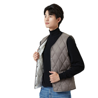 Men&#039;s Autumn And Winter Velvet Warm Middle-aged And Elderly Oversized Vest Inner Pocket Men&#039;s Diamond Short Vest