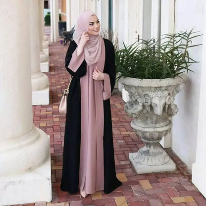 Fashionable Muslim Abaya Cardigan Spliced Two-Piece Suit Dress Long Kaftan Women's Fashion Chinese Mainland Origin