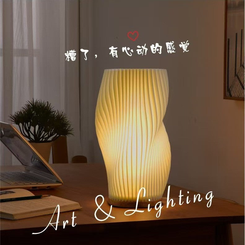 Solid Wood 3D Decorative Table Lamp Creative Ornaments Bedroom Charging Table Lamp Usb Bedside Nightlight Table Lamp