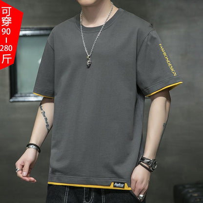 Cotton Short-sleeved Men&#039;s T-shirt Large Size Men&#039;s Fat Loose Casual Summer Half-sleeved Korean Version T-shirt Men&#039;s Bottoming Shirt T