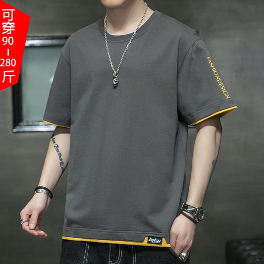 Cotton Short-sleeved Men&#039;s T-shirt Large Size Men&#039;s Fat Loose Casual Summer Half-sleeved Korean Version T-shirt Men&#039;s Bottoming Shirt T