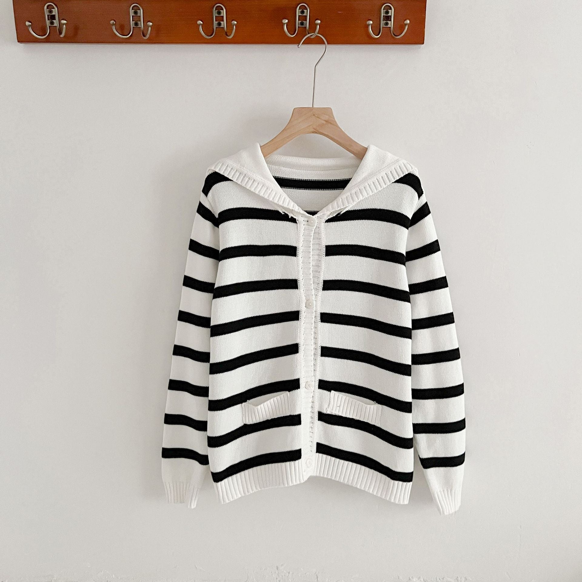 Korean Style Autumn Baby Boys&#039; Romper Fashionable Loose Navy Collar Knitted Striped Romper For One Year Old