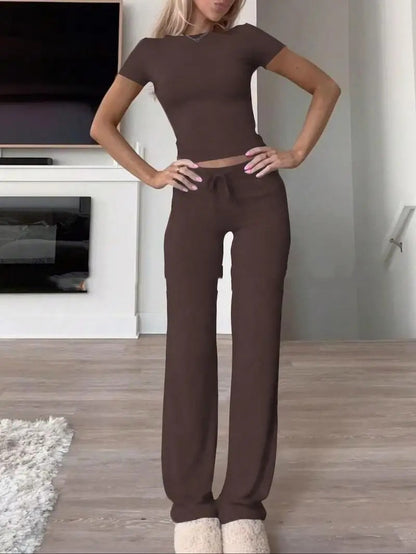 Casual Suit Short Sleeve Top And Trousers Homewear