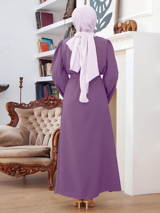 Elegant Beaded Cardigan Dress Long Skirt With Belt, Without Headscarf
