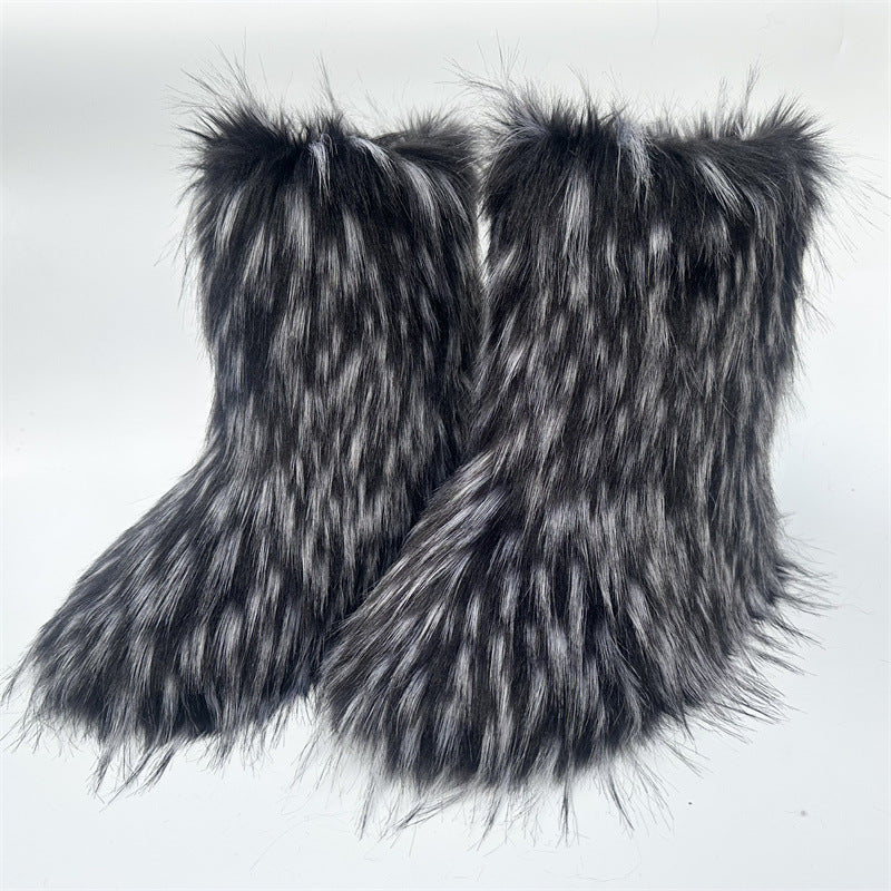 Thickened Plus Size Mid-calf Furry Fur Clothing Snow Boots