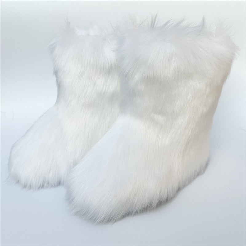 Thickened Plus Size Mid-calf Furry Fur Clothing Snow Boots