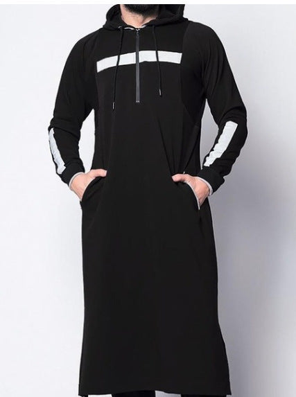 Foreign Trade Saudi Arabian Men's Hooded Pockets Hui Shirt Sleeve Islamic Men's Robe
