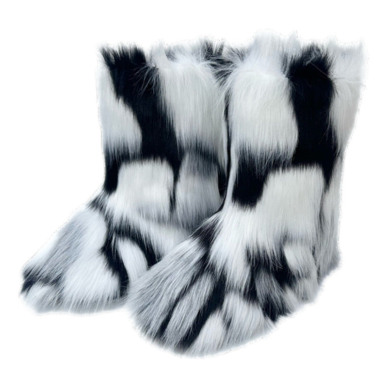 Thickened Plus Size Mid-calf Furry Fur Clothing Snow Boots