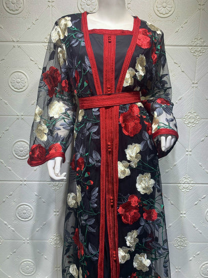 Full Body Embroidered Lace Mesh Two-piece Dress