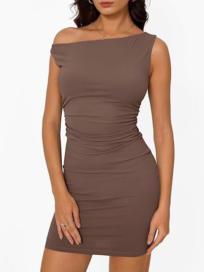 Women's Off-the-shoulder Neckline Waist Pleating Sleeveless Sheath Dress