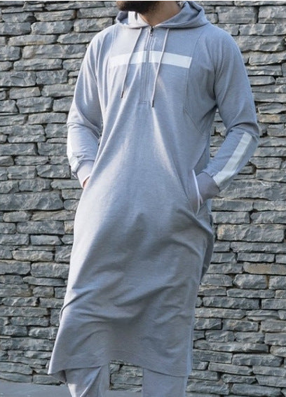 Foreign Trade Saudi Arabian Men's Hooded Pockets Hui Shirt Sleeve Islamic Men's Robe